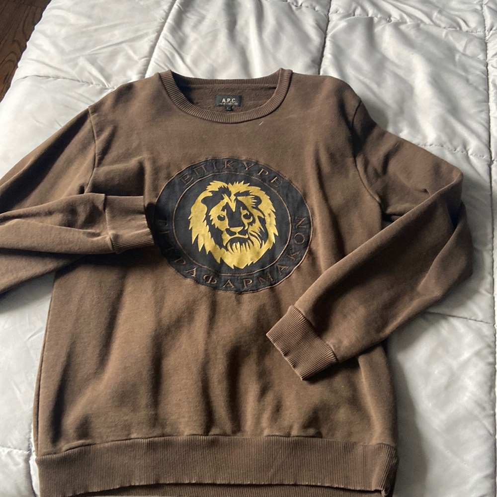 brown black and gold A.P.C crewneck sweater